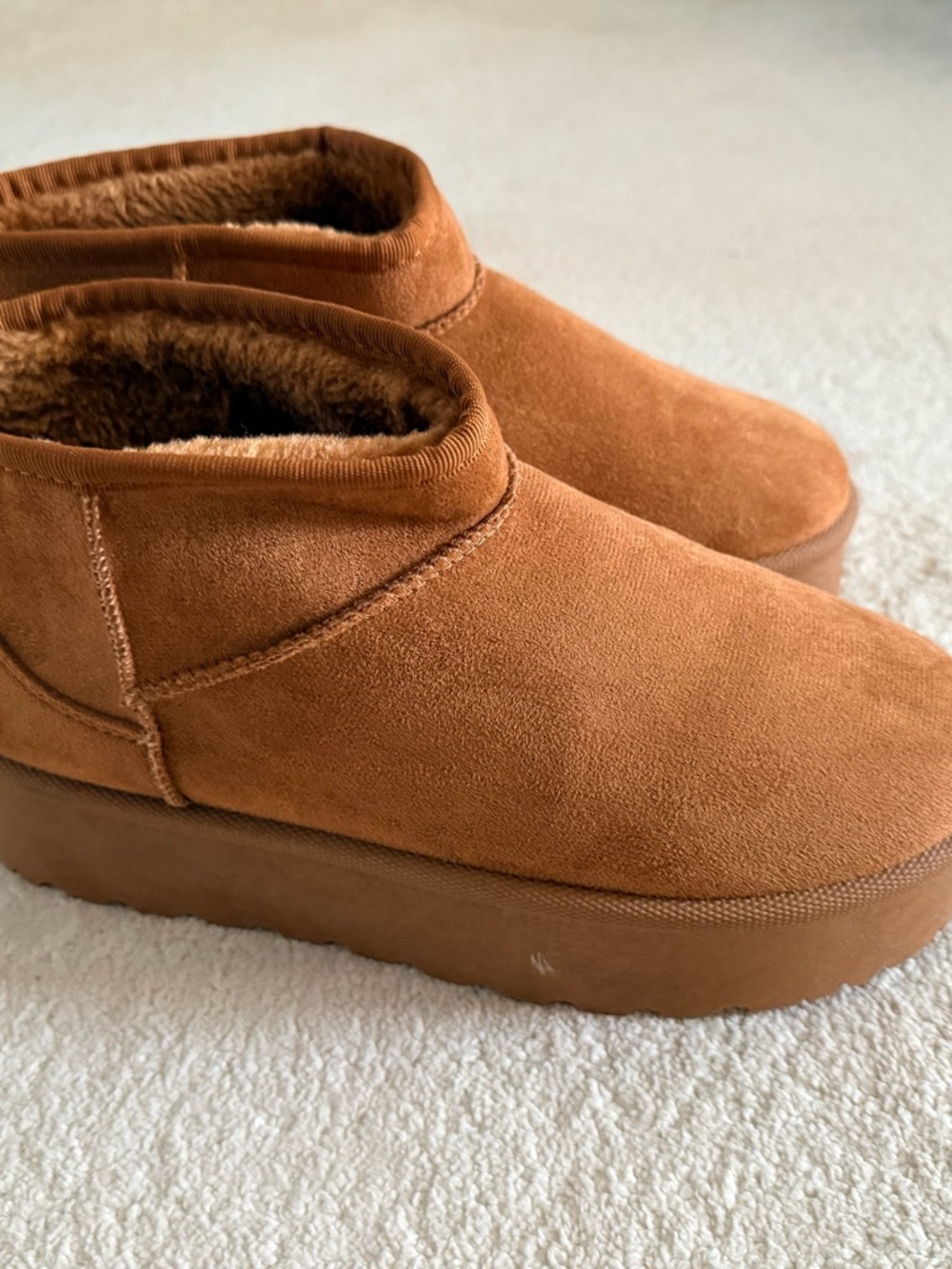 Olivia & Kate Faux Suede Cozy Booties - Chestnut Brown
